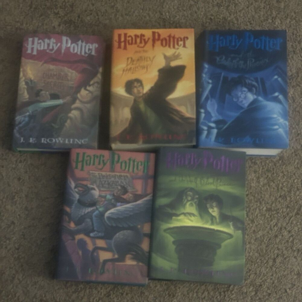 Harry Potter Hardcover Book Lot 5 Chamber Azkaban Phoenix Hallows Prince